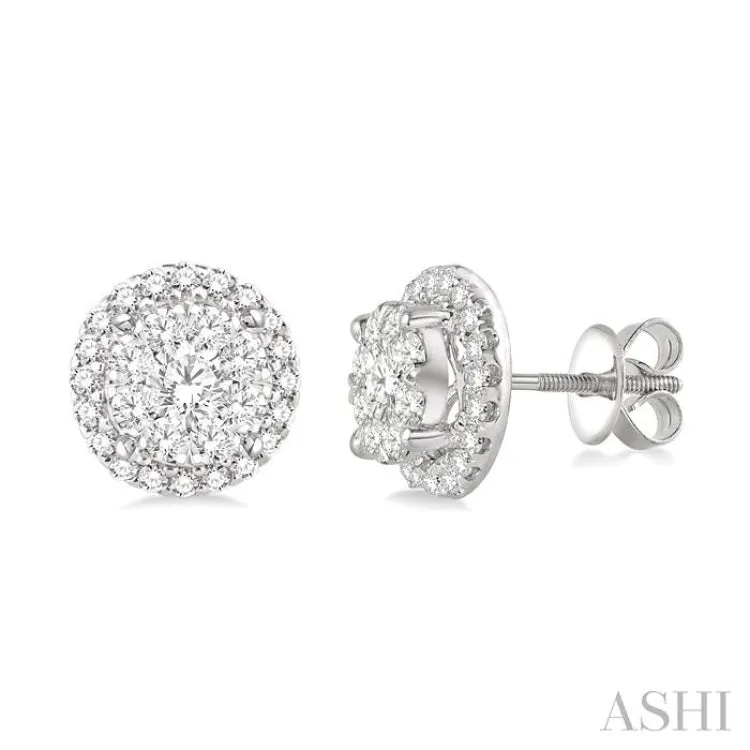 1 1/2 Ctw Lovebright Round Cut Diamond Earrings in 14K White Gold