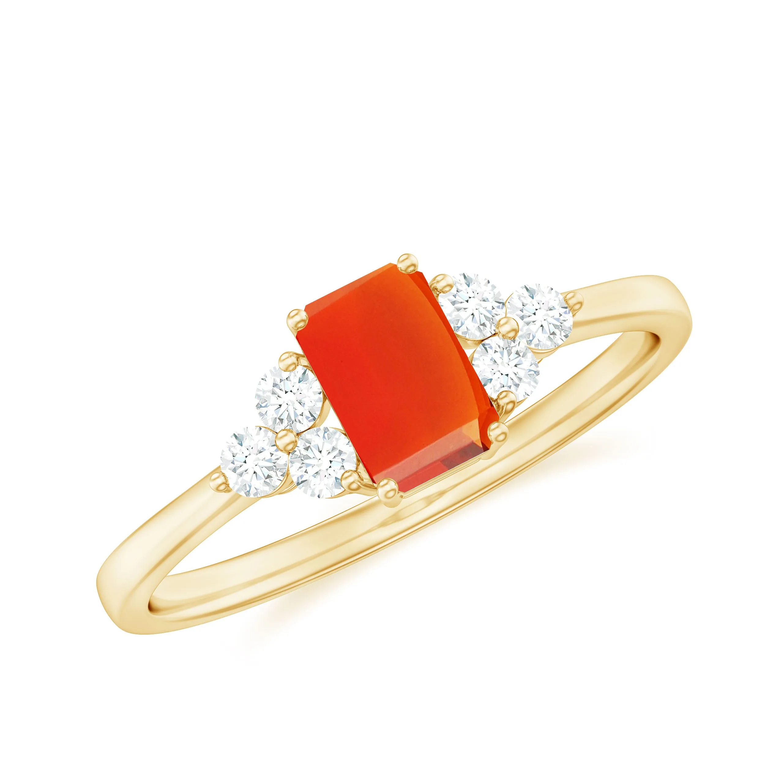 1 CT Octagon Cut Fire Opal Solitaire Ring with Diamond Trio