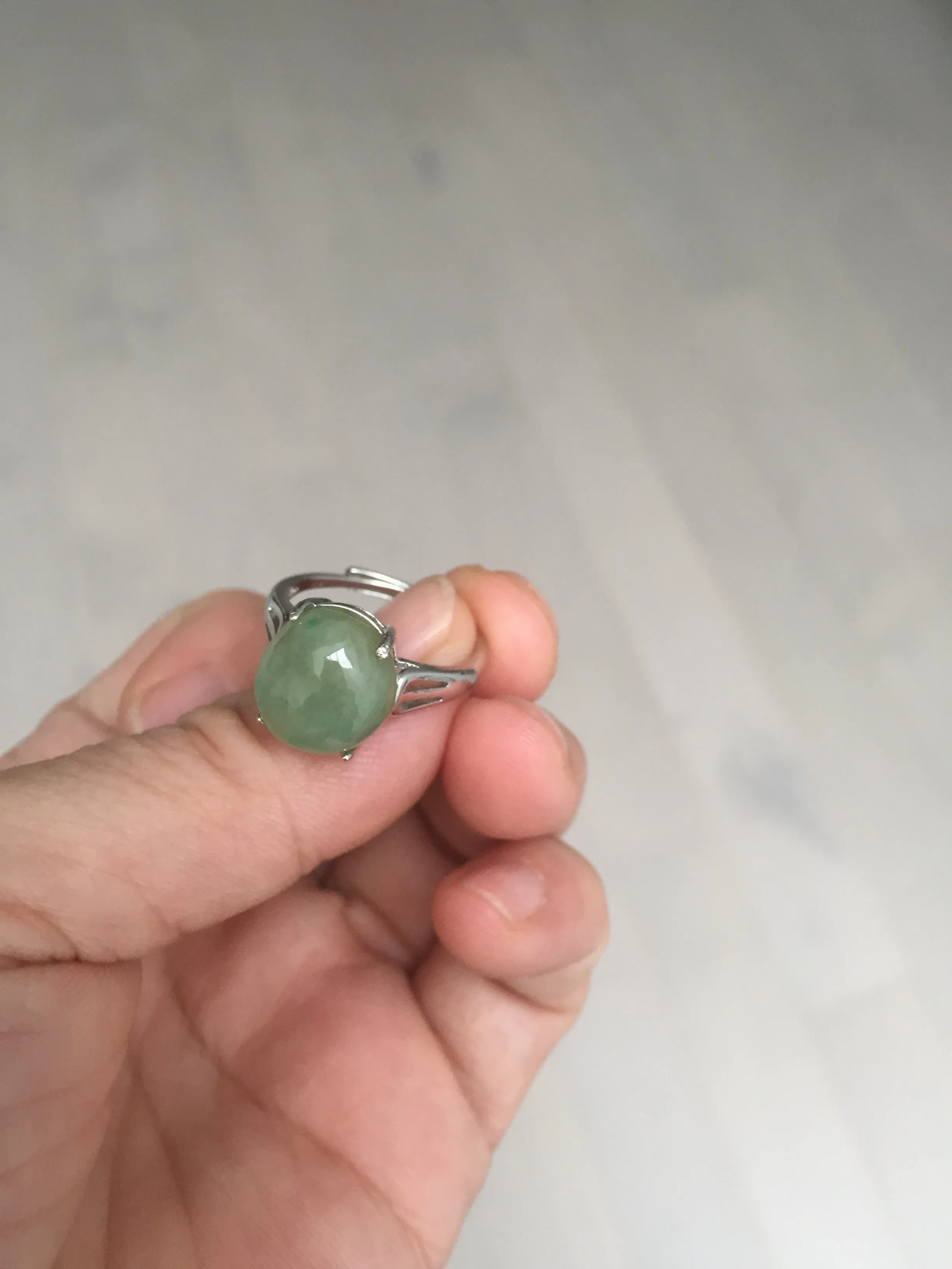 100% natural type A green brown gray four-prong jadeite jade ring BP140