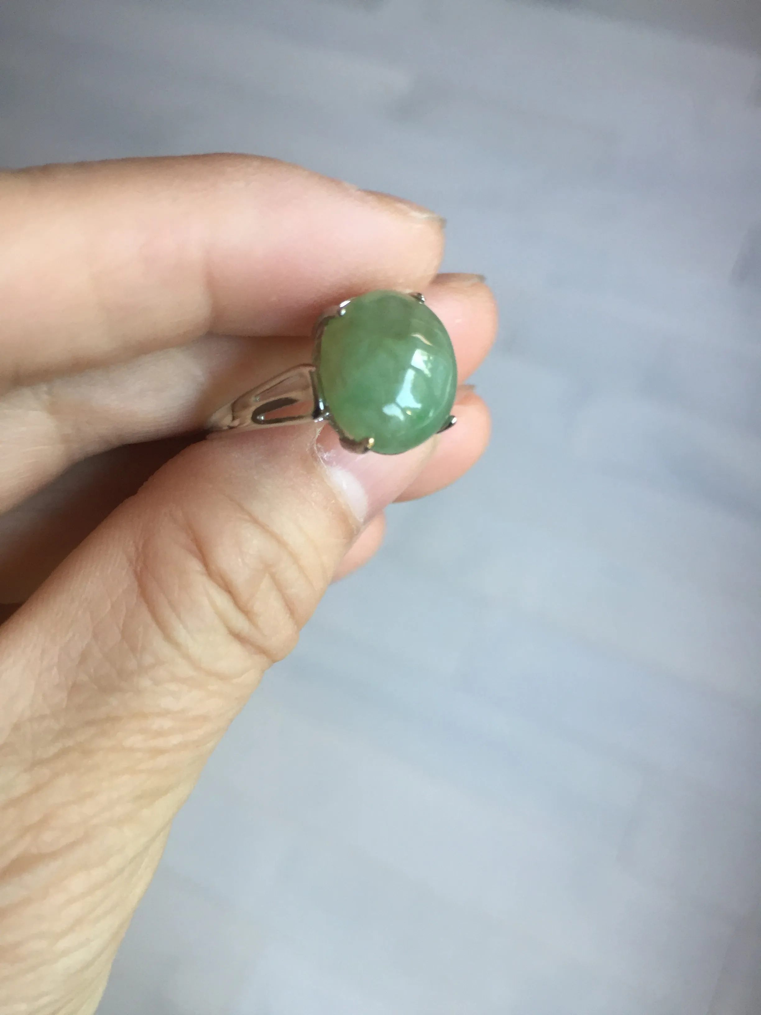 100% natural type A green brown gray four-prong jadeite jade ring BP140