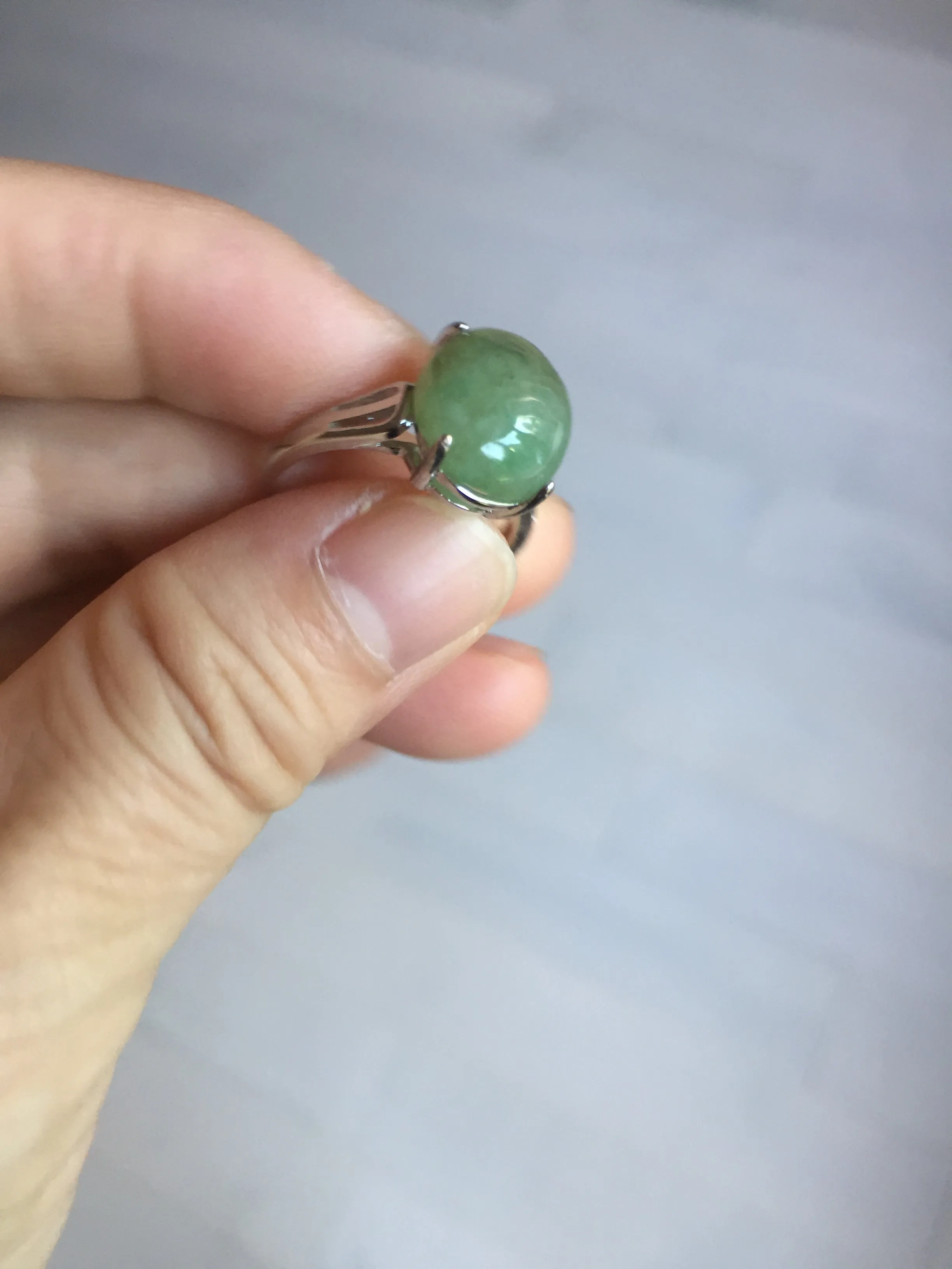 100% natural type A green brown gray four-prong jadeite jade ring BP140