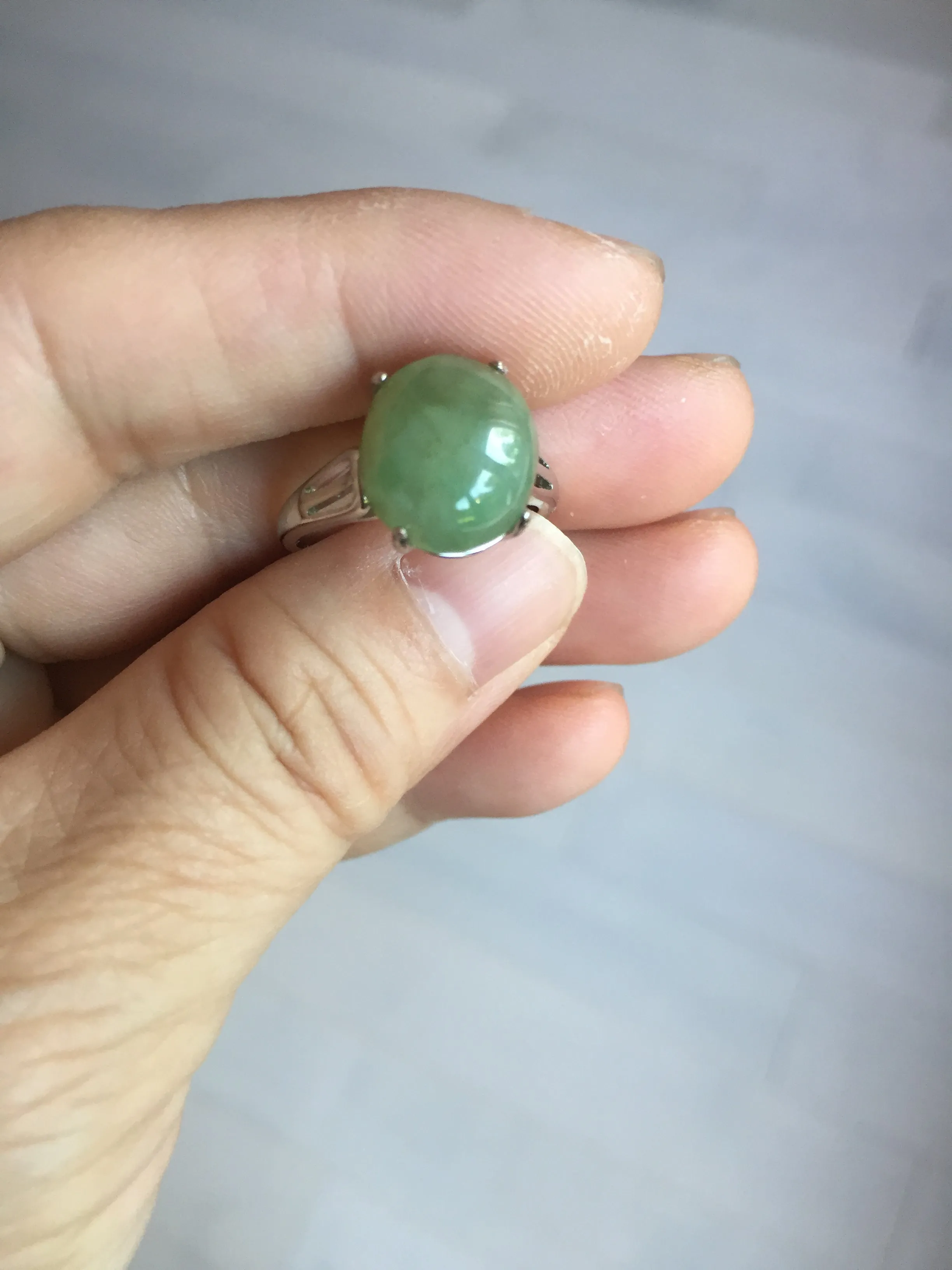 100% natural type A green brown gray four-prong jadeite jade ring BP140