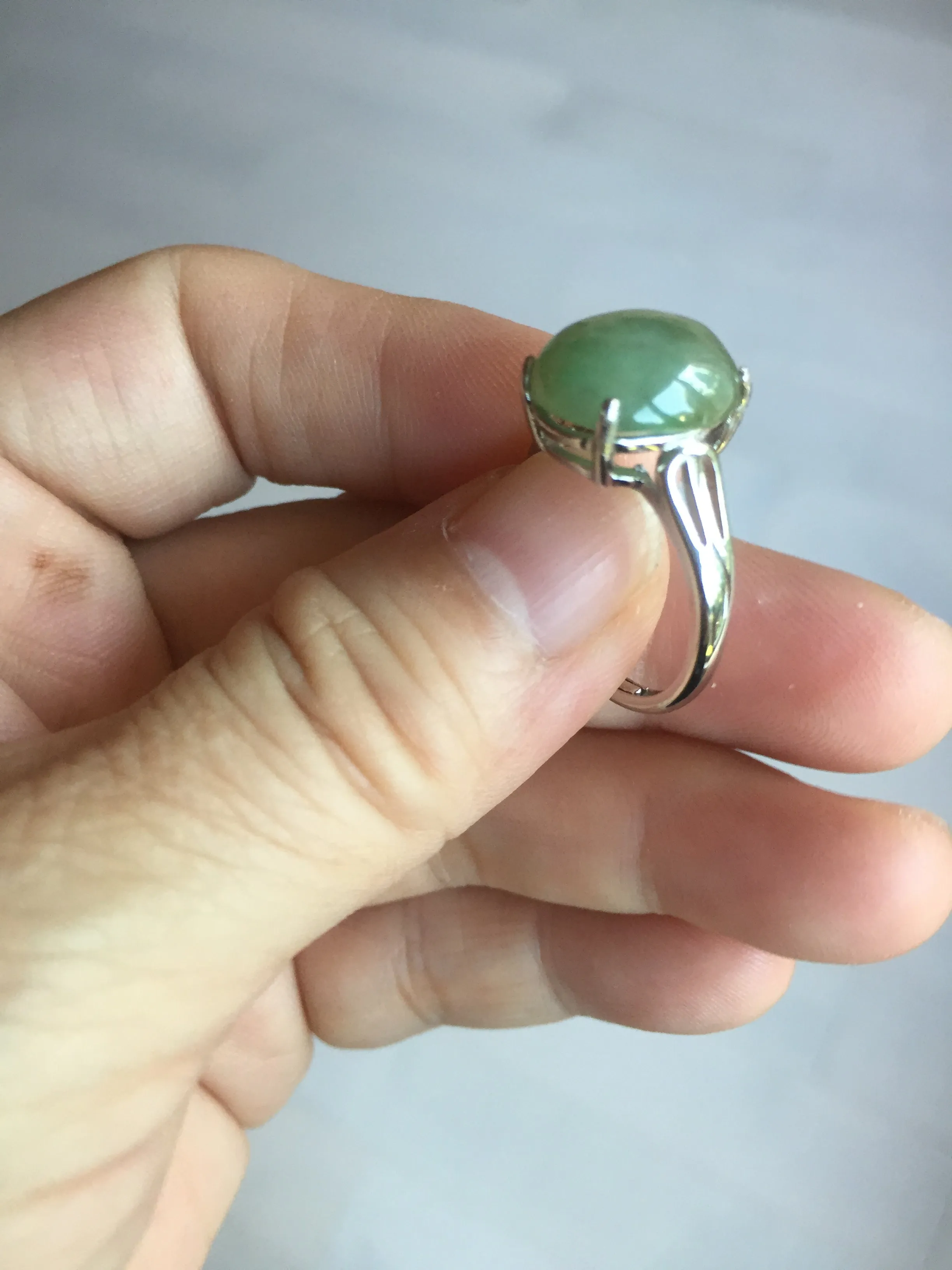 100% natural type A green brown gray four-prong jadeite jade ring BP140