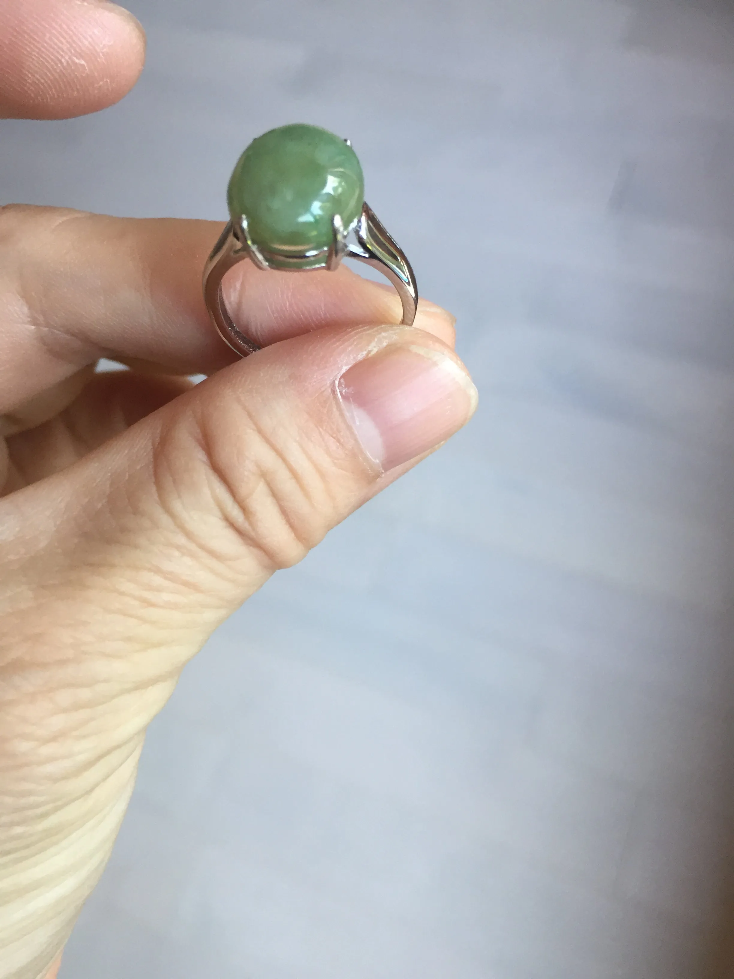 100% natural type A green brown gray four-prong jadeite jade ring BP140