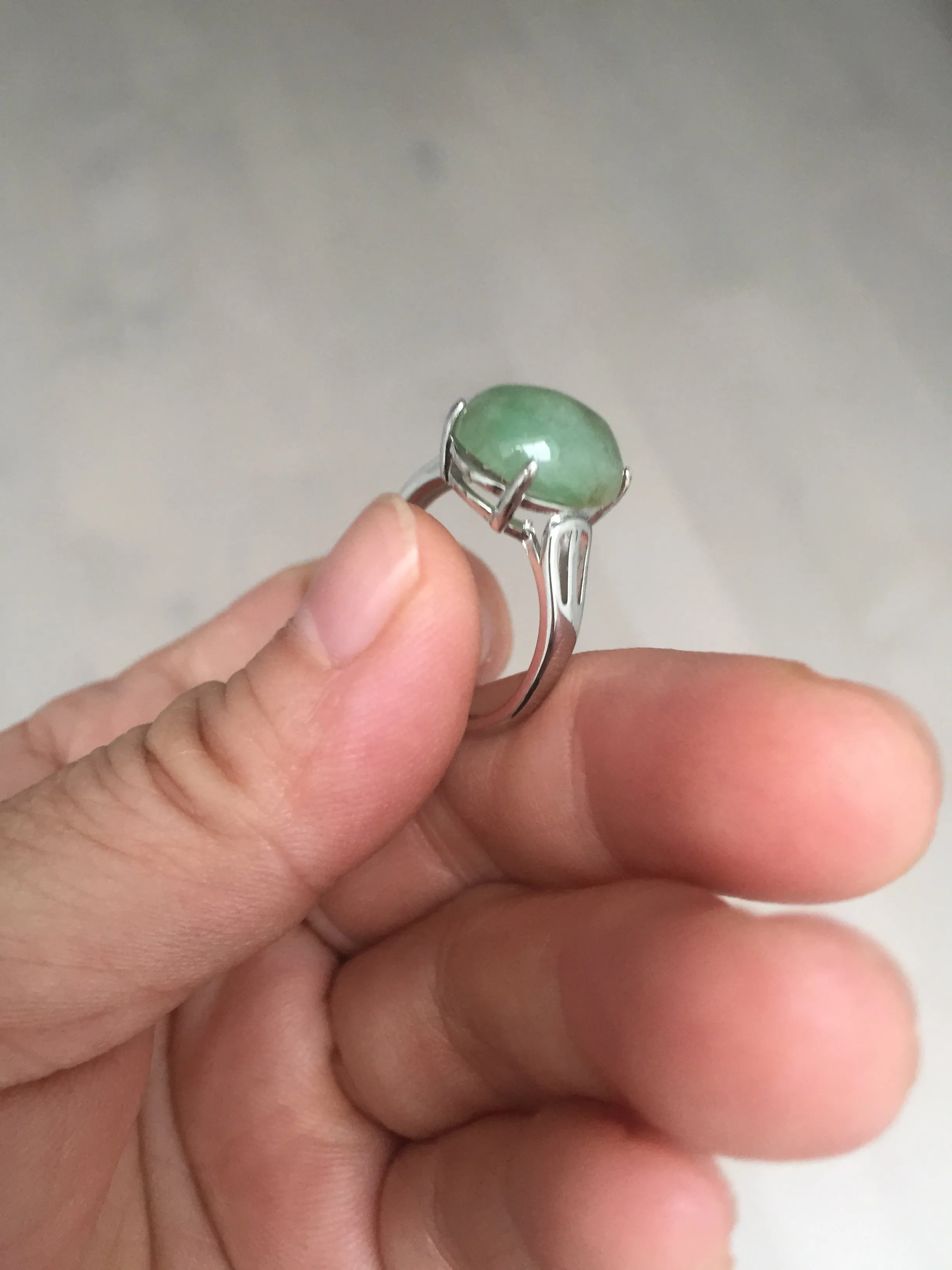 100% natural type A green brown gray four-prong jadeite jade ring BP140