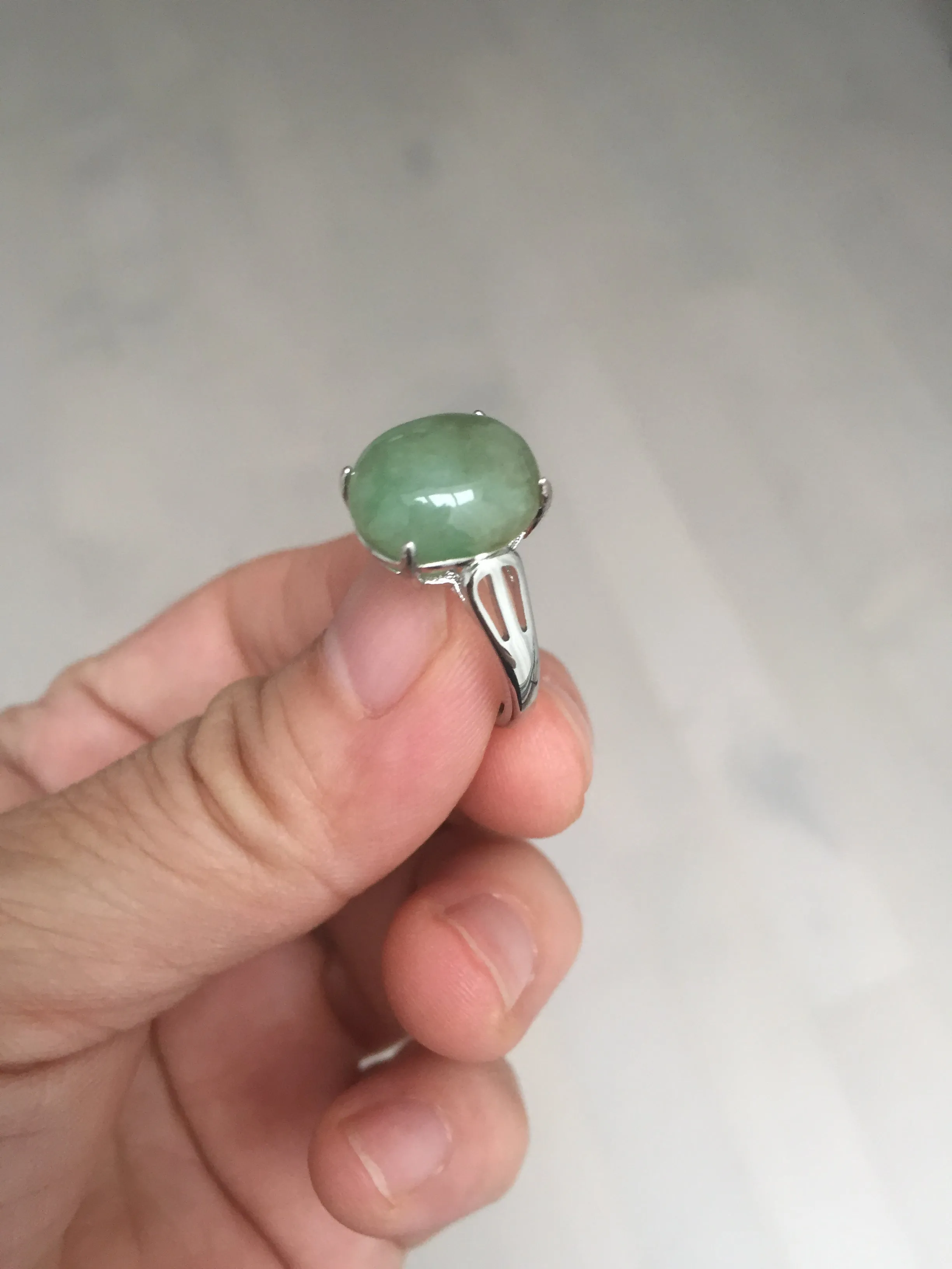 100% natural type A green brown gray four-prong jadeite jade ring BP140