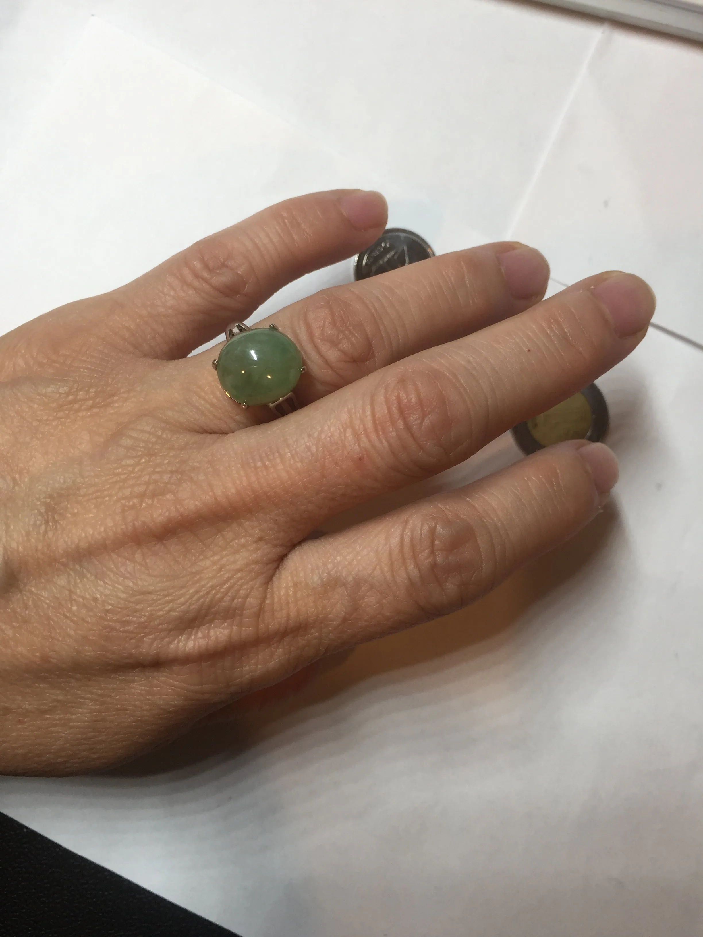 100% natural type A green brown gray four-prong jadeite jade ring BP140