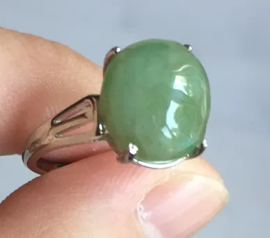 100% natural type A green brown gray four-prong jadeite jade ring BP140