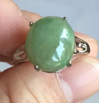 100% natural type A green brown gray four-prong jadeite jade ring BP140