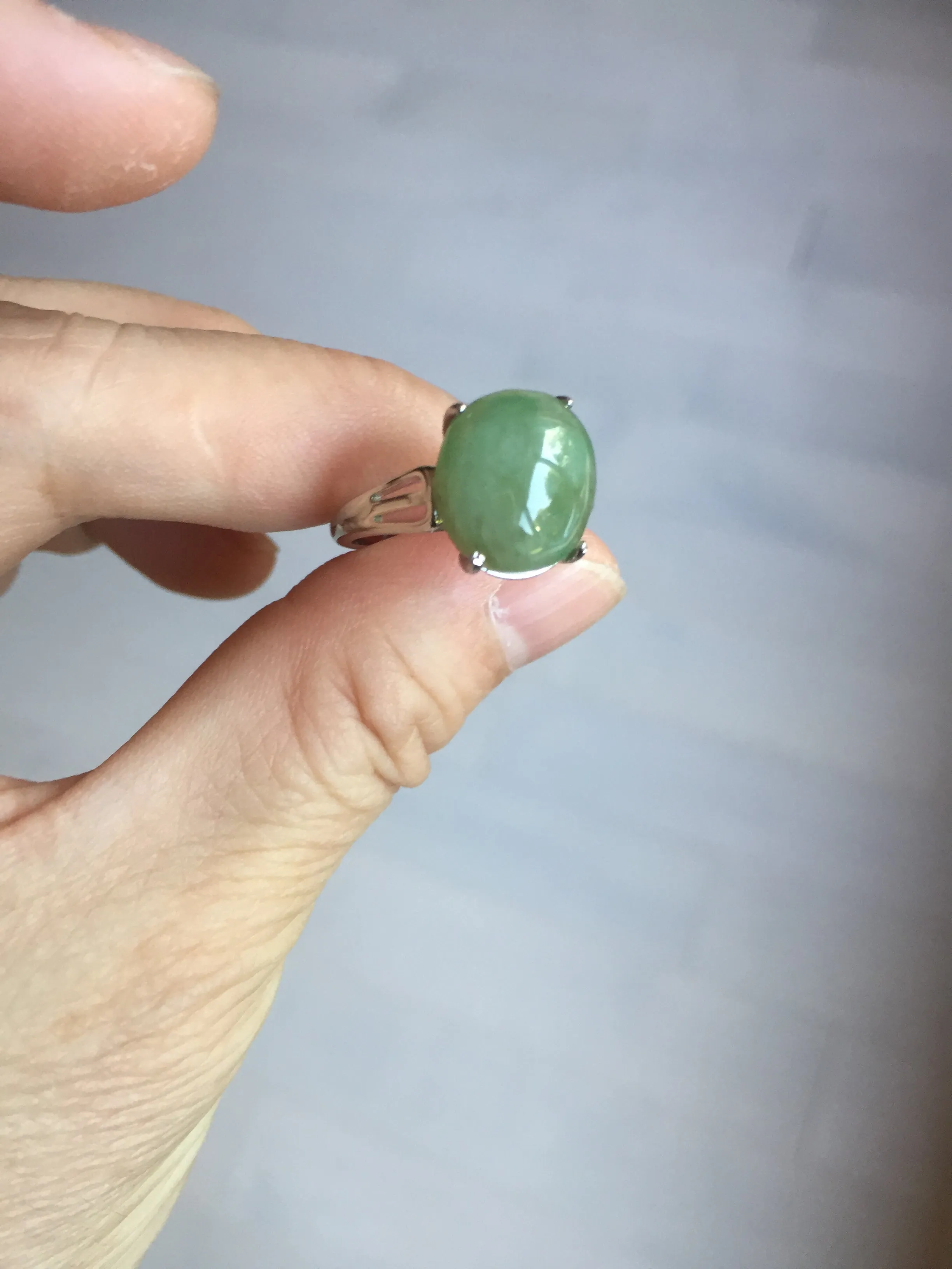 100% natural type A green brown gray four-prong jadeite jade ring BP140