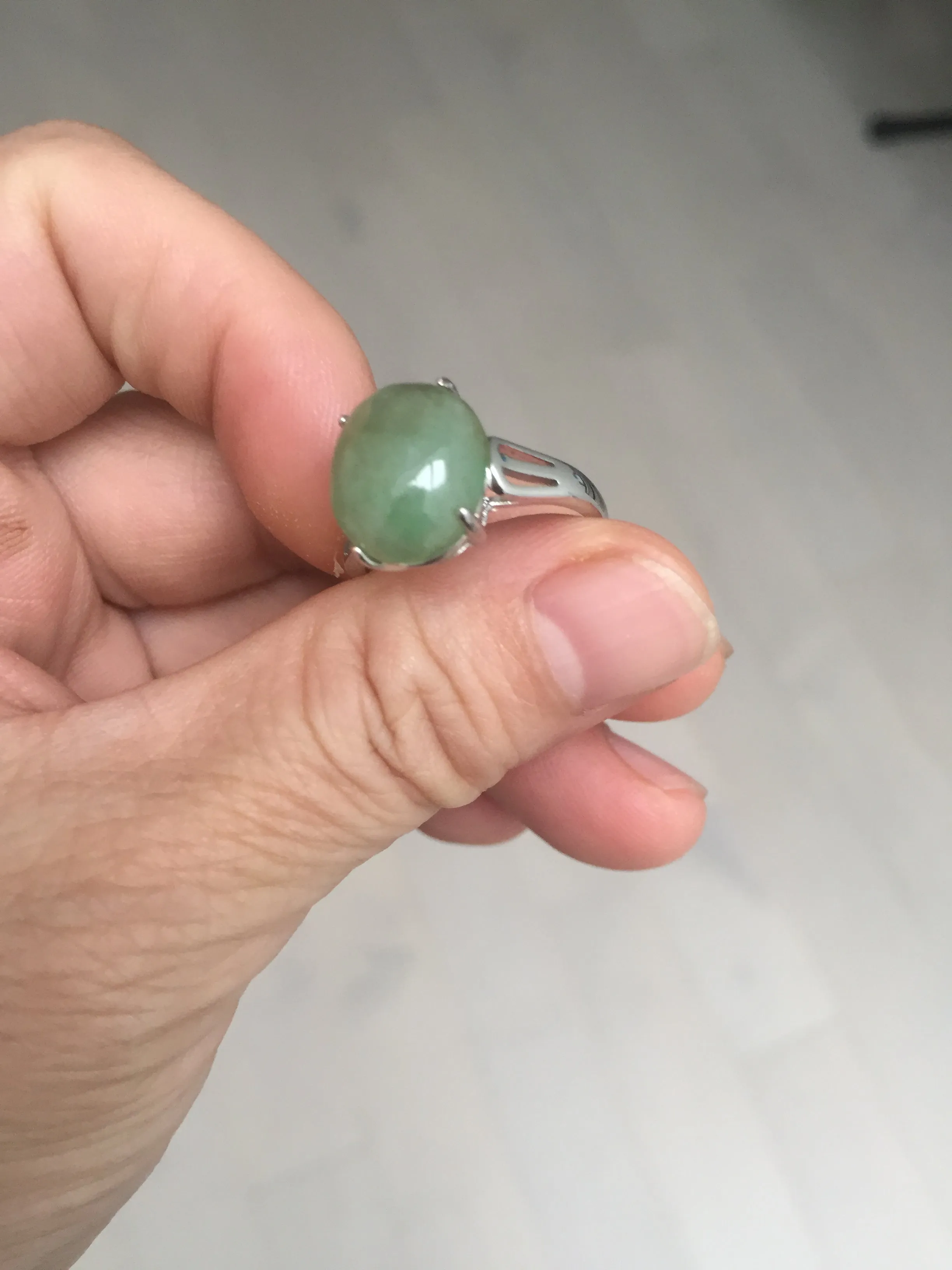 100% natural type A green brown gray four-prong jadeite jade ring BP140