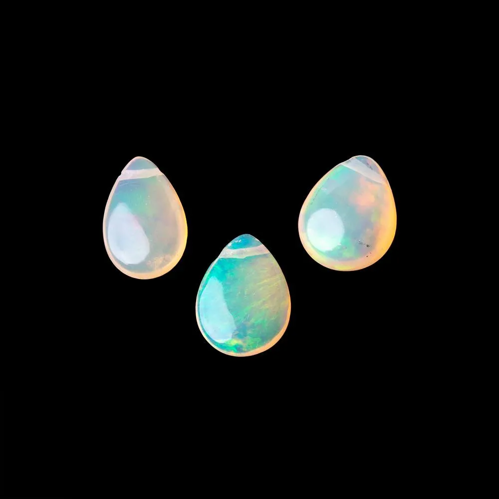 10x8mm Ethiopian Opal Plain Pear Set of 3 Focal Beads AA