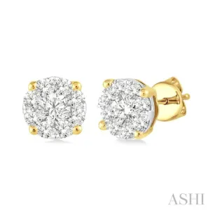 1/2 Ctw Lovebright Round Cut Diamond Stud Earrings in 14K Yellow and White Gold