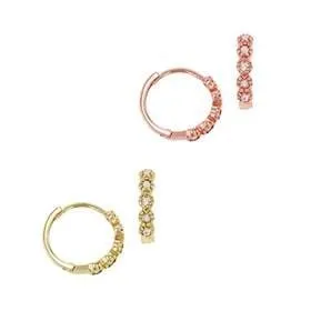 14K Gold and Diamond Hoop Earrings Circular Setting