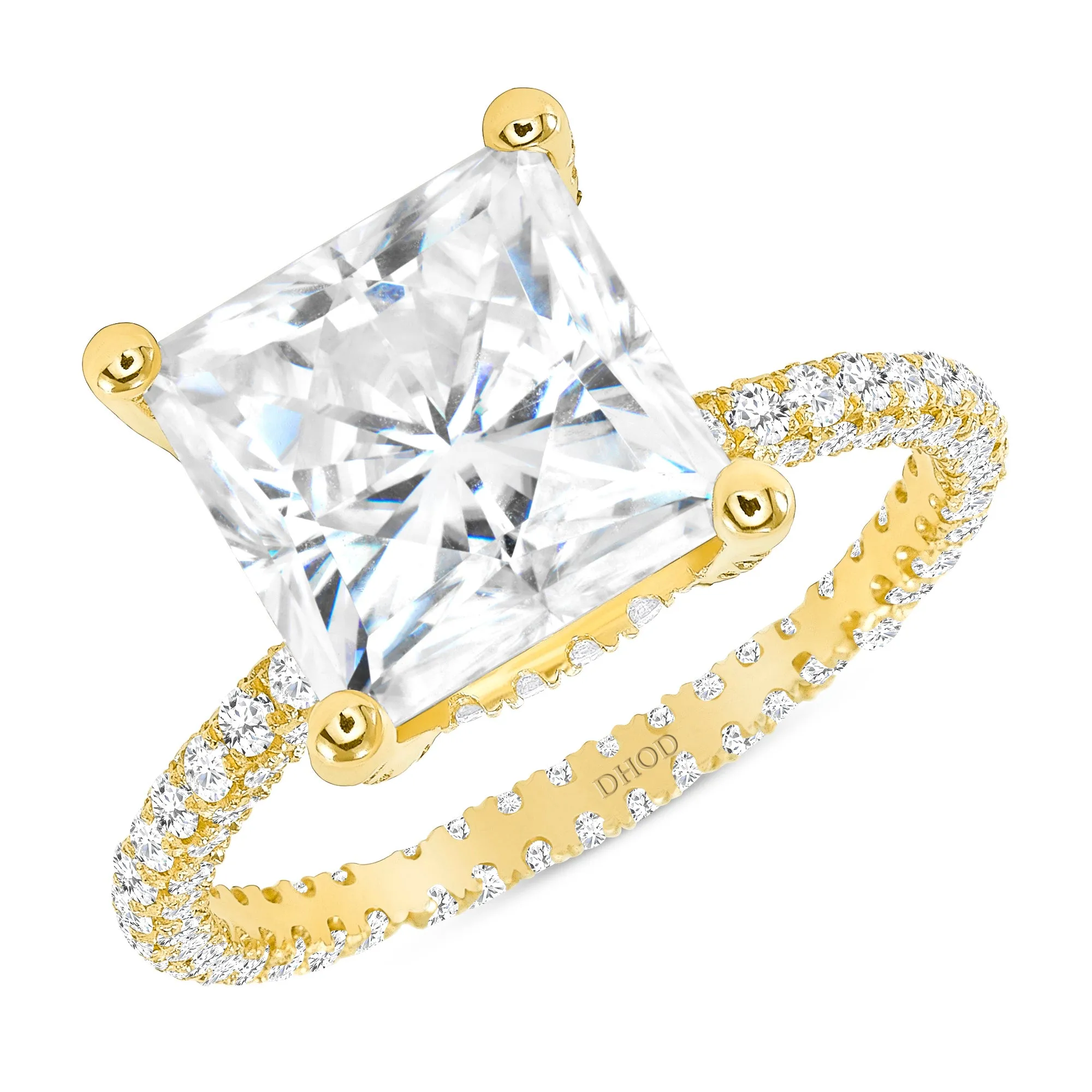 14K Gold Diamond Double Under Halo Ring with 1.91 Carat Princess Cut Forever One Moissanite Engagement Ring