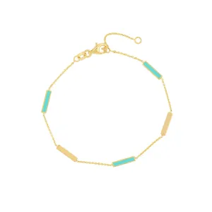 14K Gold Turquoise Enamel Alternating Bar Bracelet