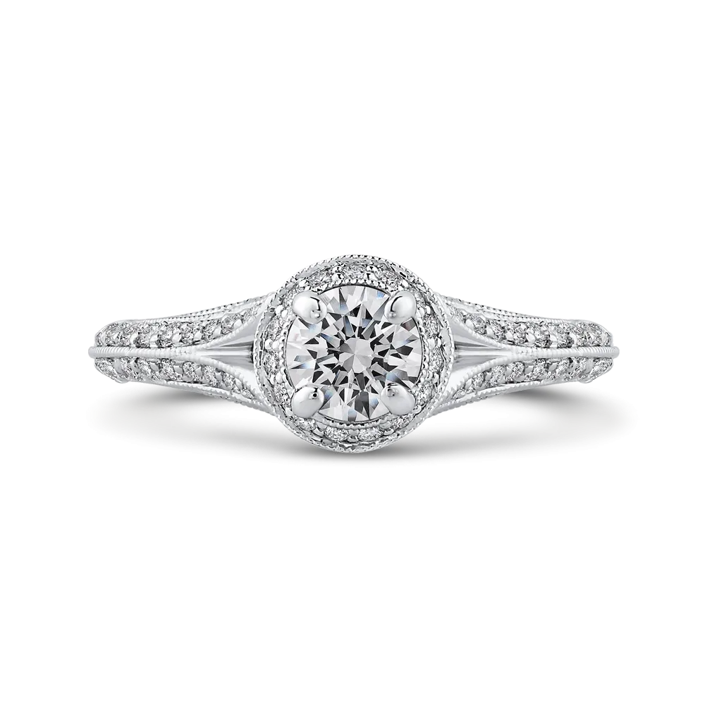 14K White Gold Round Cut Diamond Vintage Engagement Ring