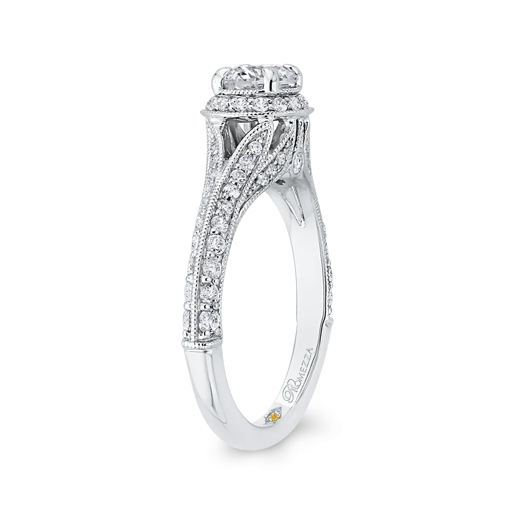 14K White Gold Round Cut Diamond Vintage Engagement Ring