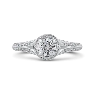 14K White Gold Round Cut Diamond Vintage Engagement Ring