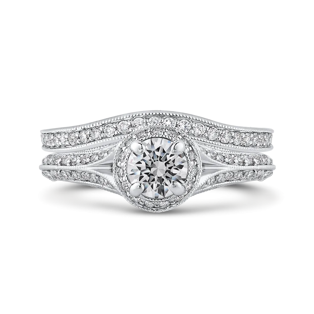 14K White Gold Round Cut Diamond Vintage Engagement Ring