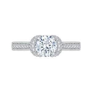 14K White Gold Round Diamond Cathedral Style Engagement Ring (Semi Mount)