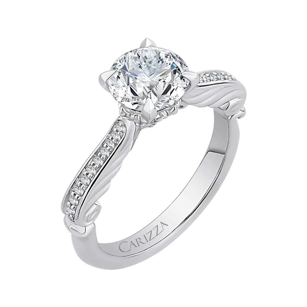 14K White Gold Round Diamond Engagement Ring (Semi Mount)