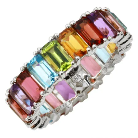 14K Yellow Gold Multi-Sapphire Emerald Cut Eternity Ring (Large)