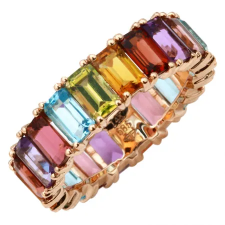 14K Yellow Gold Multi-Sapphire Emerald Cut Eternity Ring (Large)