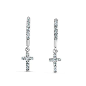 14KW 32DIA(S/C) 0.11CT, DANGLING HUGGIE CROSS (121EA4880AD)