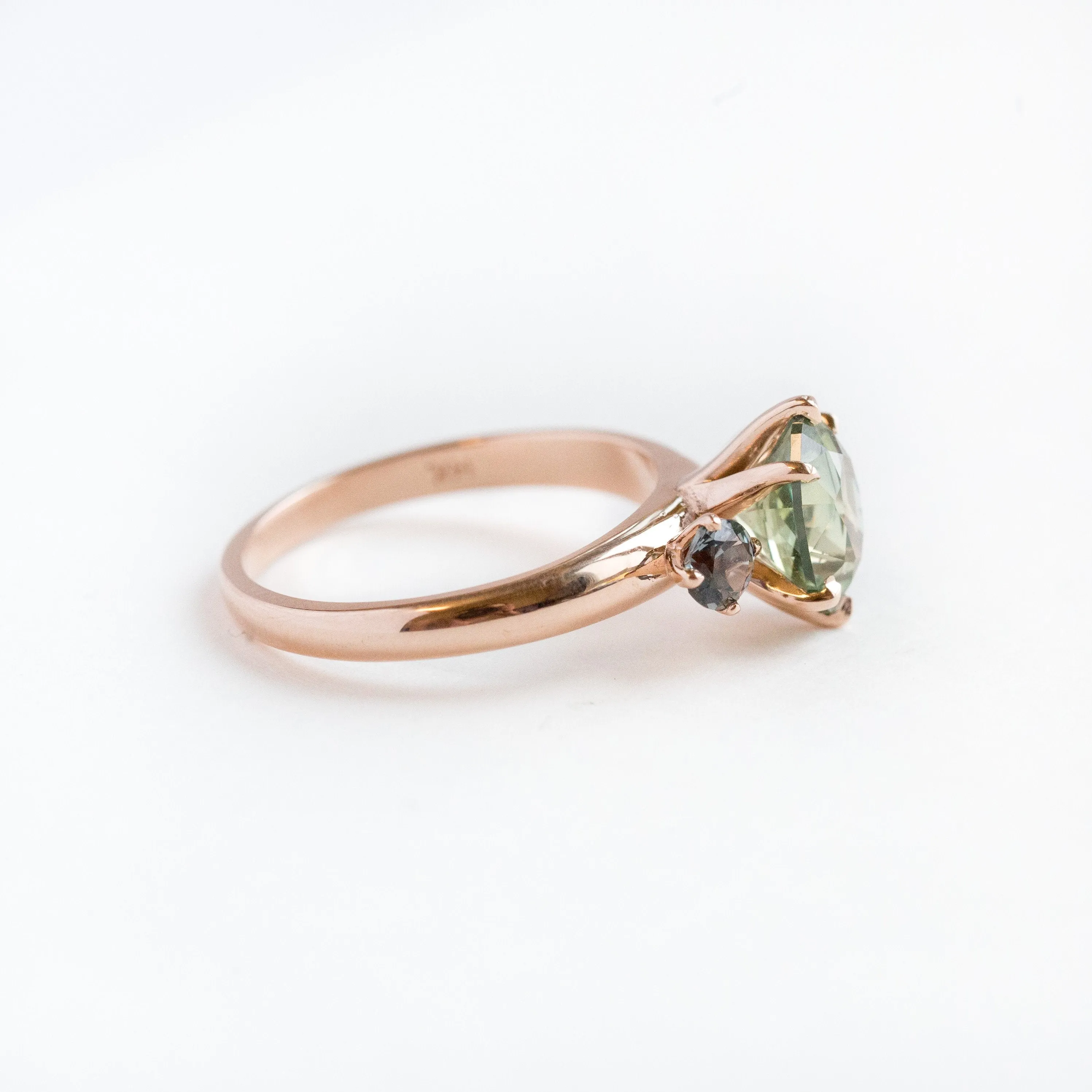 1.86ct Three-Stone Green Sapphire and Spinel Gemstone Ring in Rose Gold