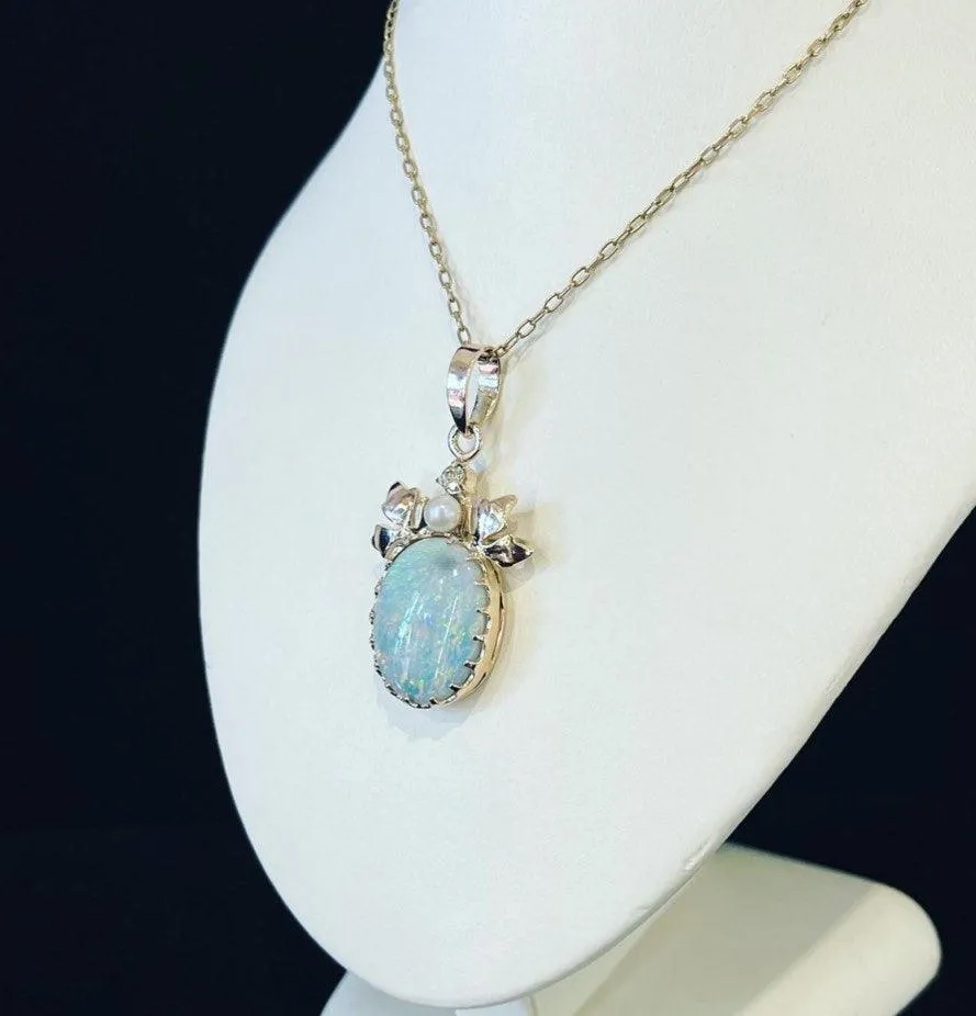 1940s Lightning Ridge Opal & Diamond Pendant