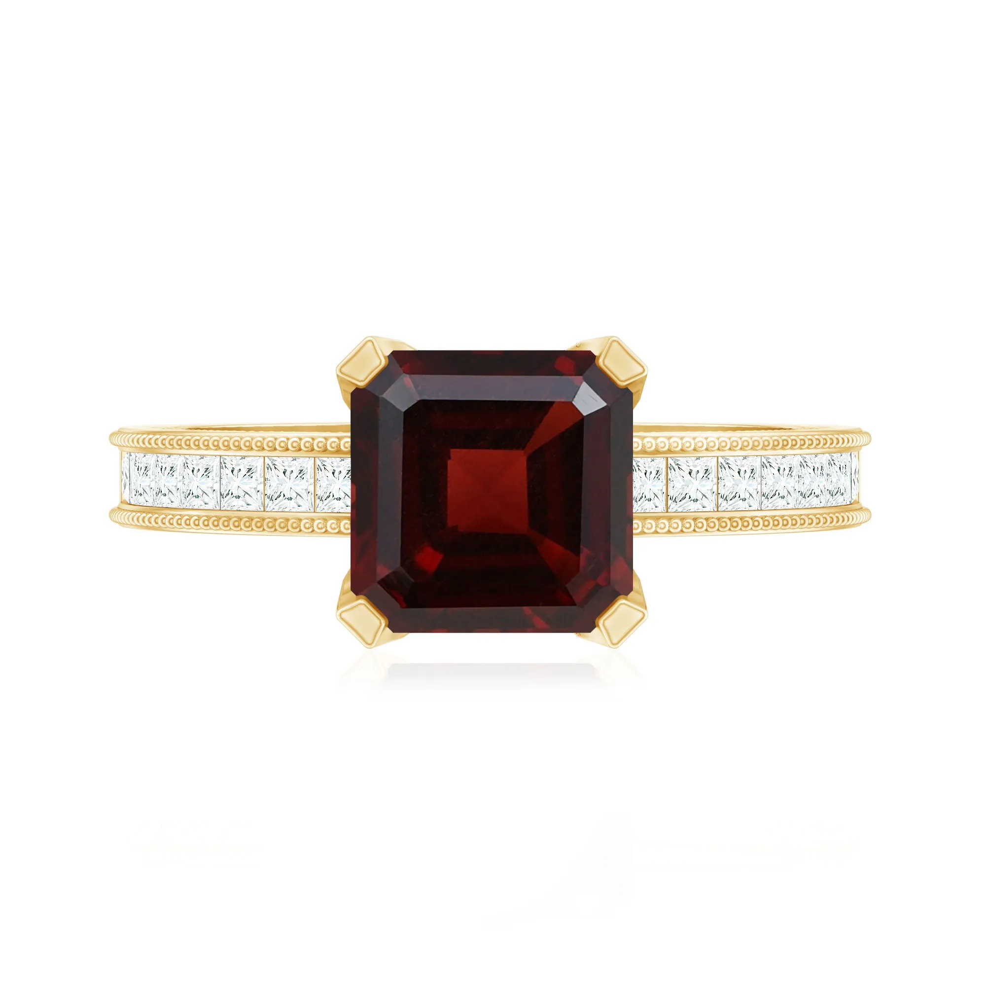 3.25 CT Asscher Cut Garnet Solitaire Engagement Ring with Diamond