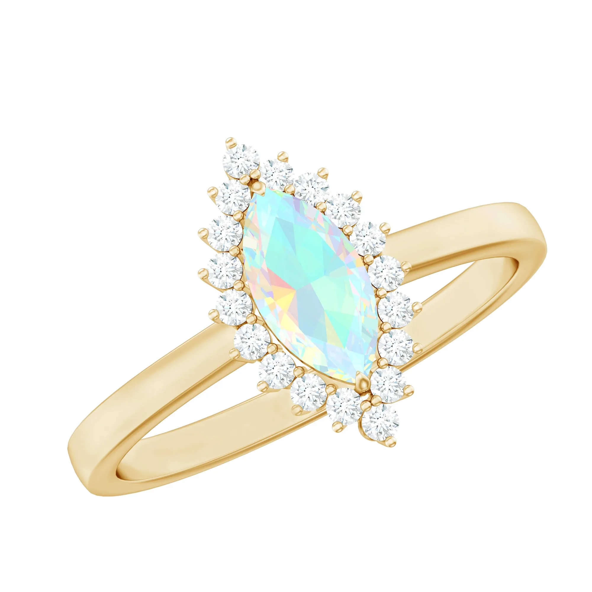 3/4 CT Marquise Shape Ethiopian Opal and Diamond Halo Engagement Ring