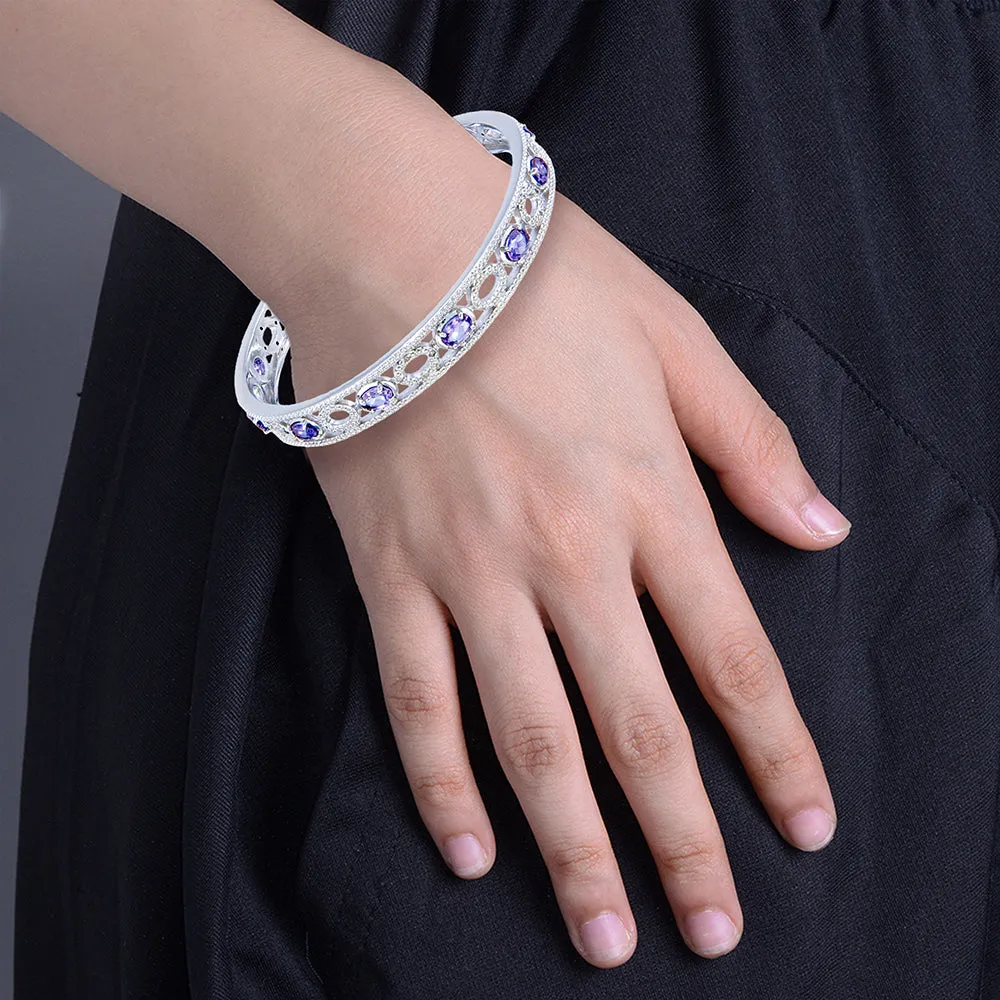 3.80 cttw Purple Amethyst And Diamond Eternity Bangle Bracelet Brass Rhodium