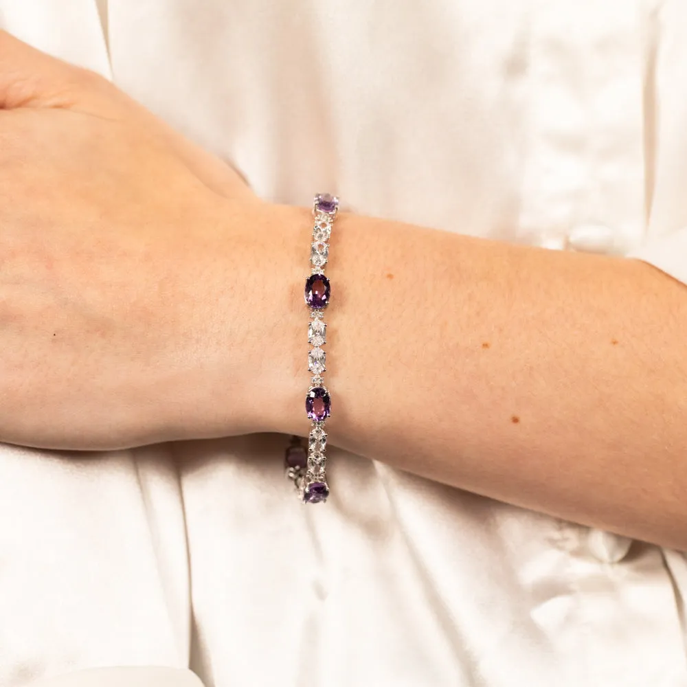 7 Amethyst & 35 Cubic Zirconia Bracelet in Sterling Silver