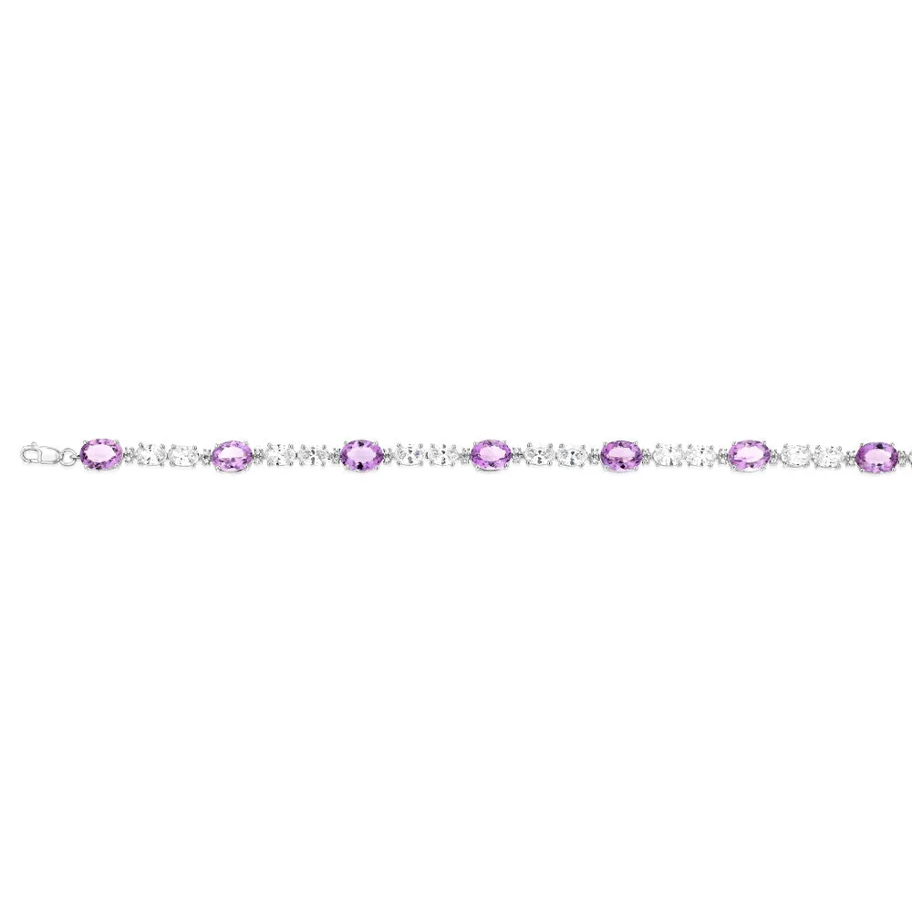 7 Amethyst & 35 Cubic Zirconia Bracelet in Sterling Silver