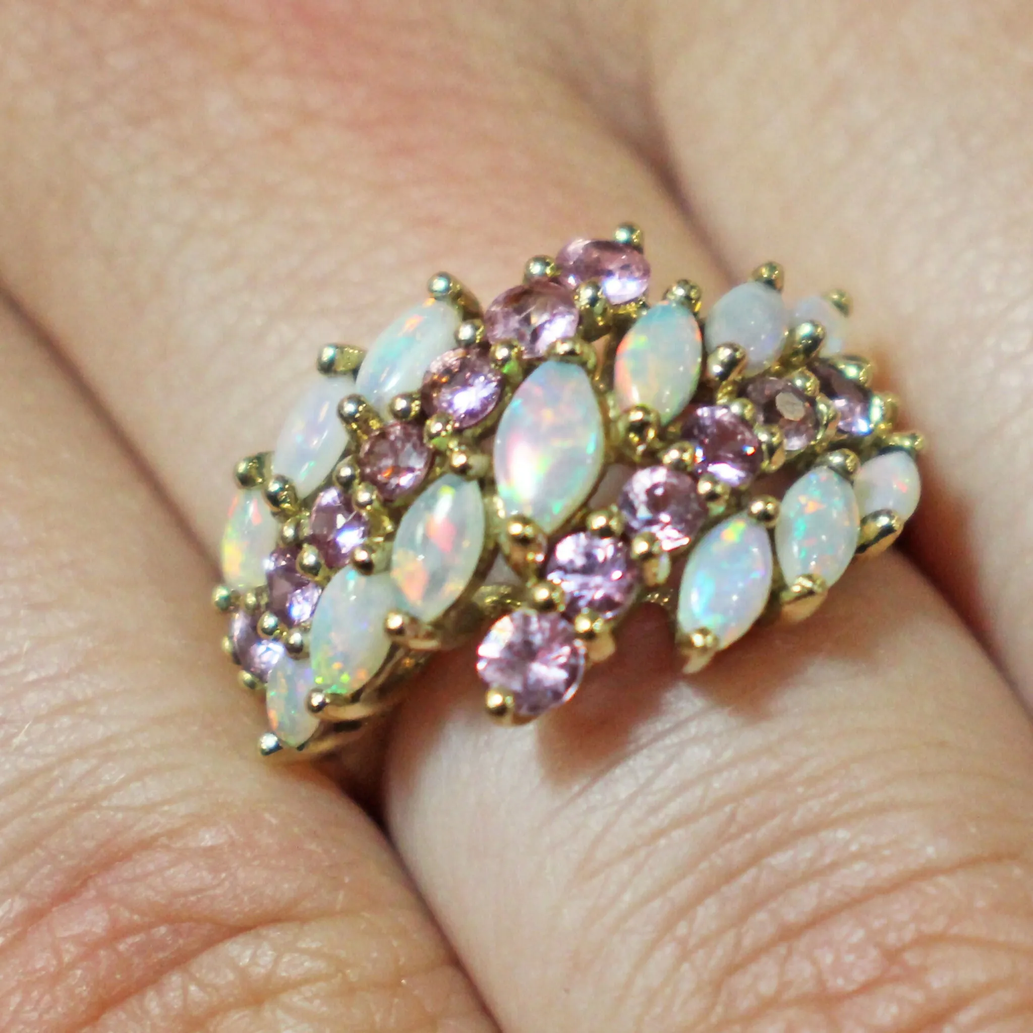 9ct gold opals and pink sapphires five row ring