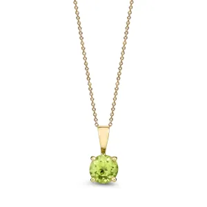 9ct Yellow Gold Peridot Four Claw Round Pendant 0.56ct