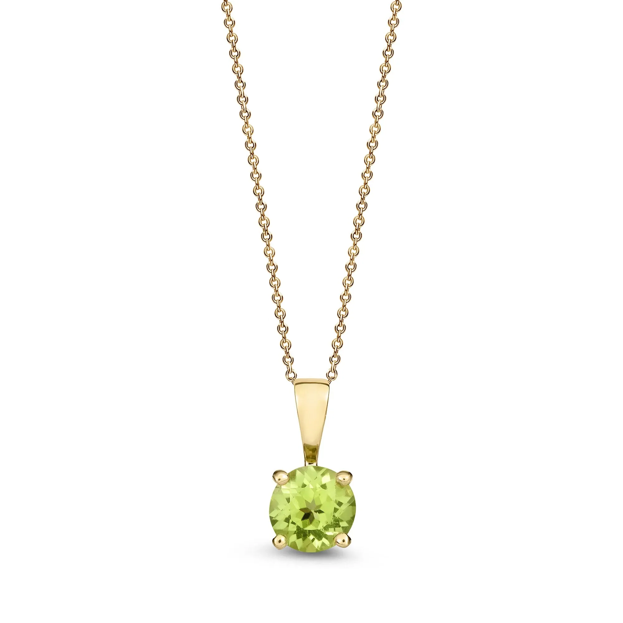 9ct Yellow Gold Peridot Four Claw Round Pendant 0.56ct