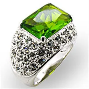 Alamode Rhodium Brass Ring with Synthetic Spinel in Peridot