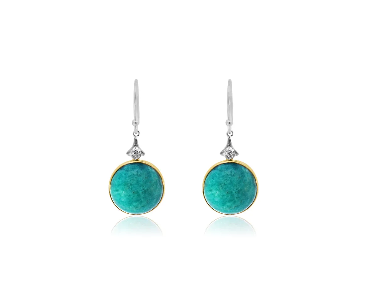 Amazonite Diamond Yellow Gold & Platinum Earrings