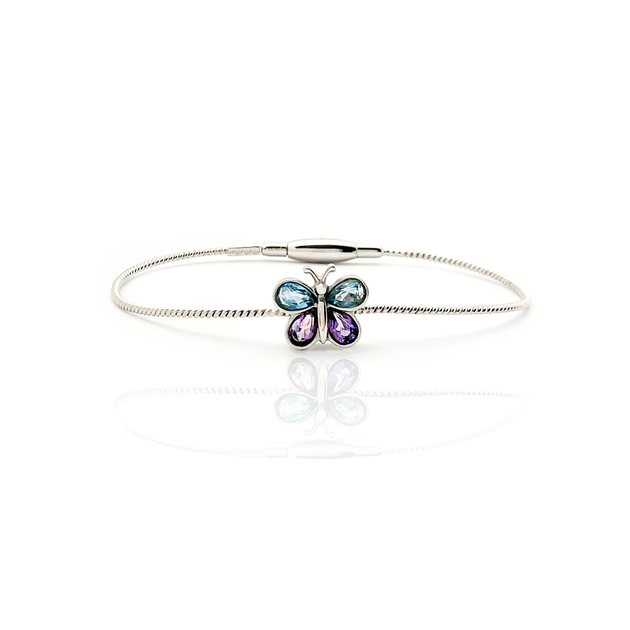 Amethyst & Sapphire Butterfly Bangle Bracelet (14K)