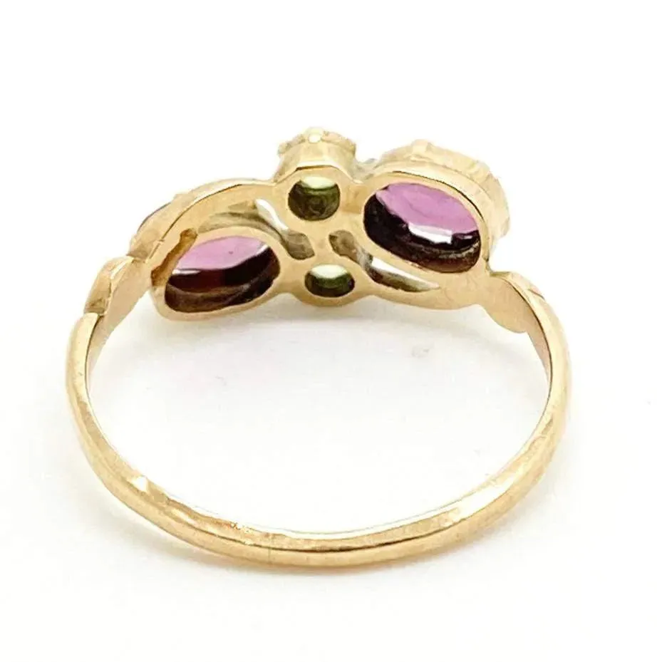 Antique 1912 Rhodolite Garnet Peridot 9ct Gold Ring