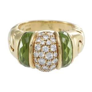 Authentic Bulgari Bvlgari Ganci Ring Diamond Peridot 18k Yellow Gold Dome Band