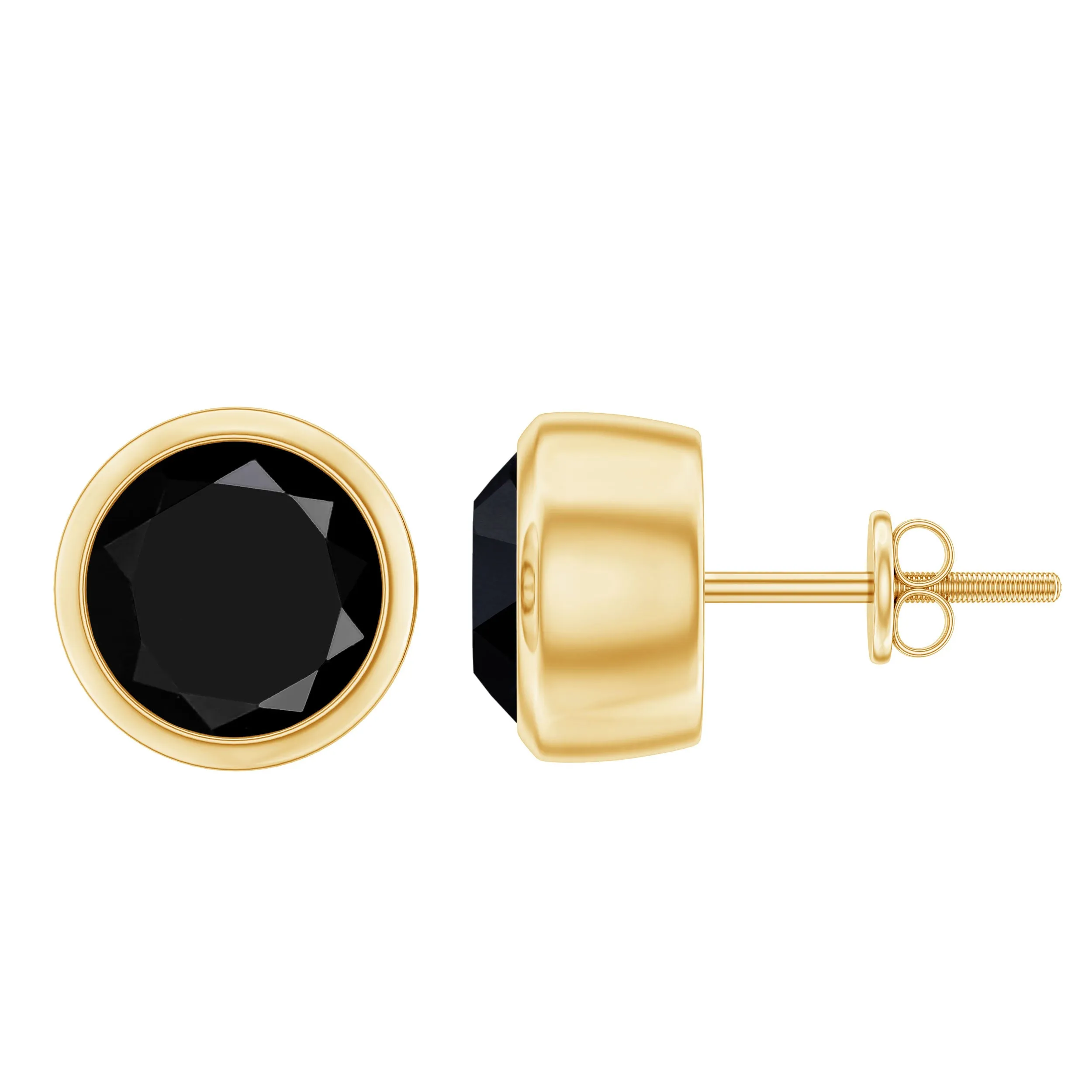 Bezel Set Round Shape Solitaire Black Diamond Stud Earrings