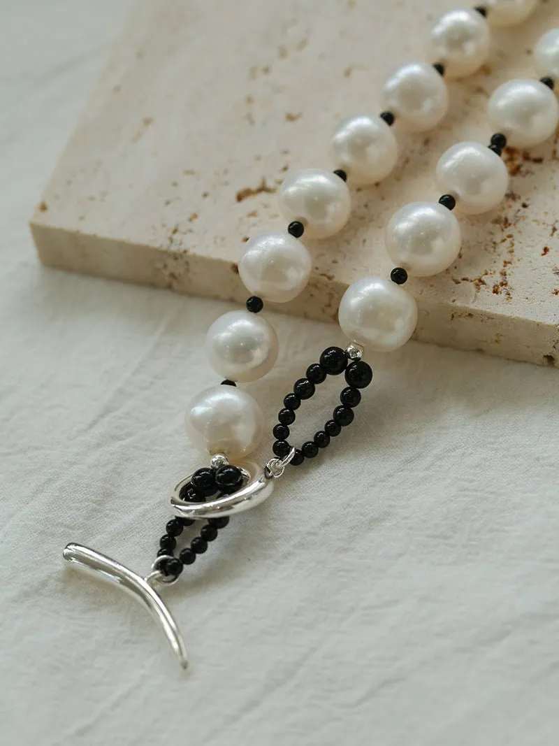 Black Spinel and Round Baroque Pearl OT Weaving Choker