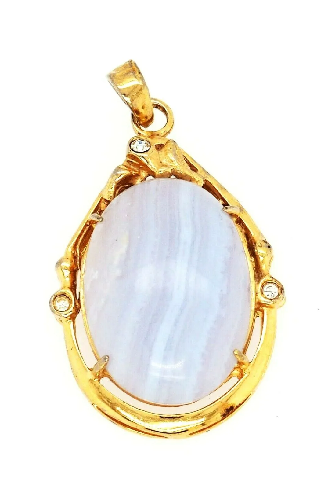 Blue Lace Agate & Spinel 18ct Yellow Gold Pendant