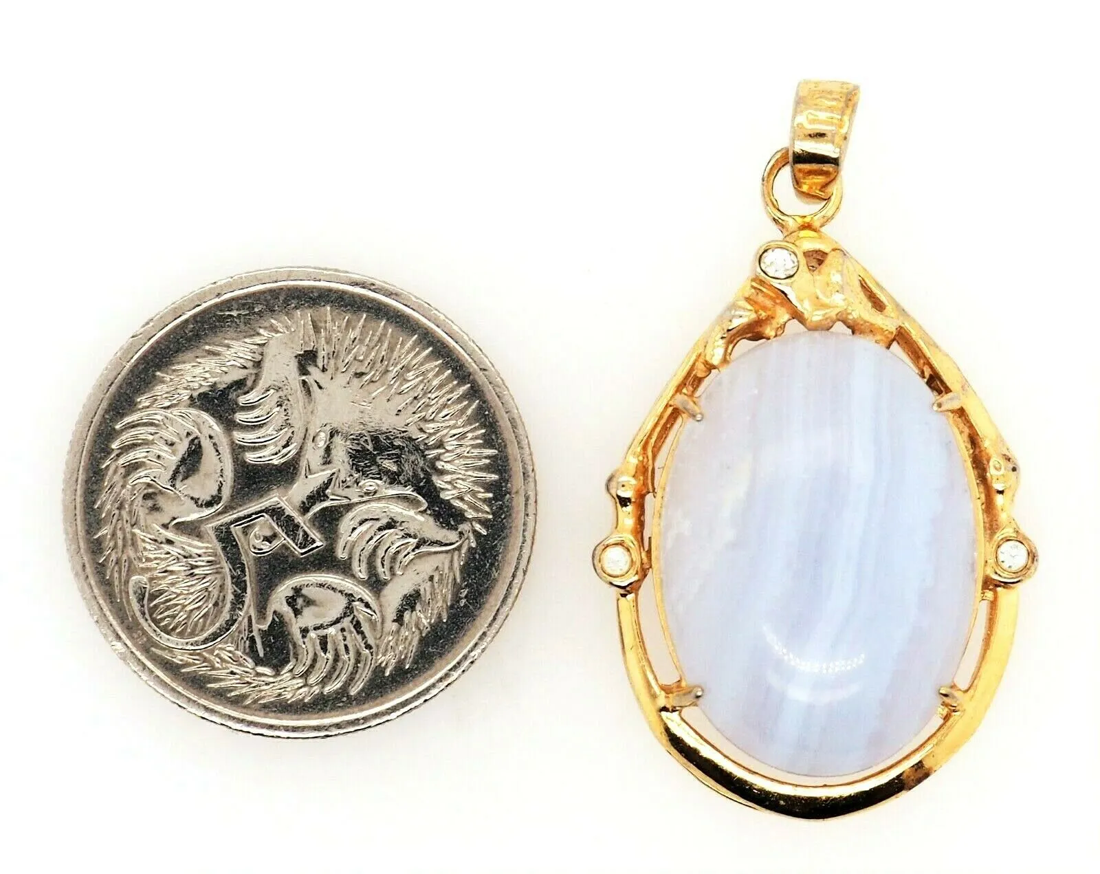 Blue Lace Agate & Spinel 18ct Yellow Gold Pendant