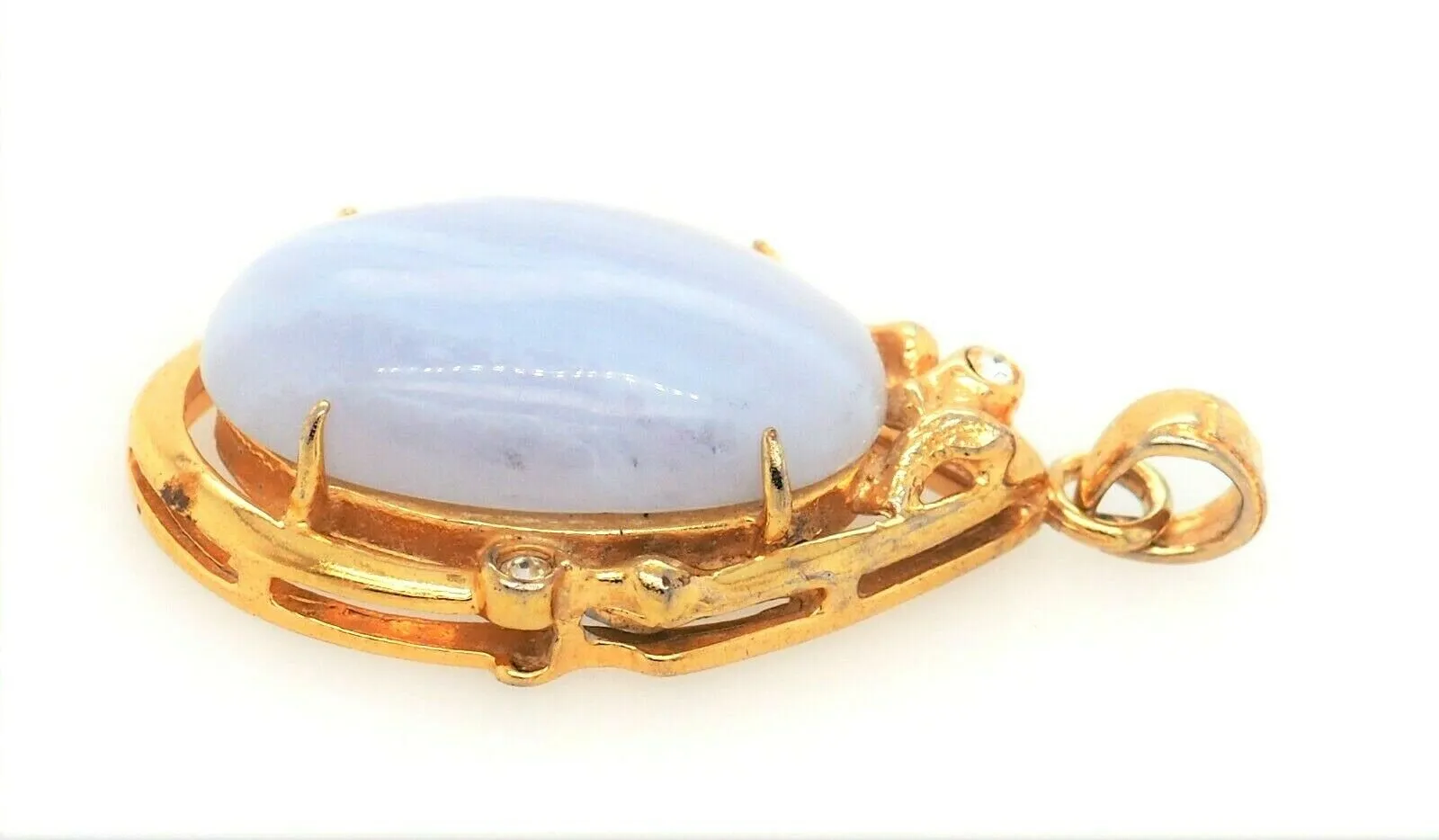 Blue Lace Agate & Spinel 18ct Yellow Gold Pendant