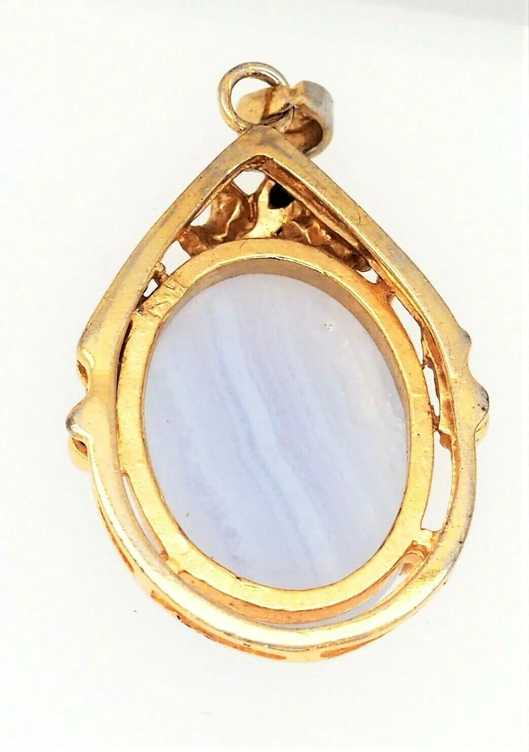 Blue Lace Agate & Spinel 18ct Yellow Gold Pendant